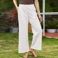 thumbnail image 2 of Nmnitkp Linen Pants Women Elastic Breathable Womens Linen Pants High Waisted Wide Leg Drawstring Casual Loose Trousers with Pockets White,S, 2 of 6