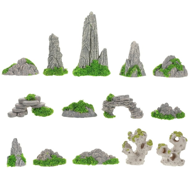 14 piezas de mini decoración de rocalla: kit de pequeñas figuras de paisaje, accesorios de jardín zen en miniatura para macetas, bonsáis, decoración de escritorio y arte de oficina.