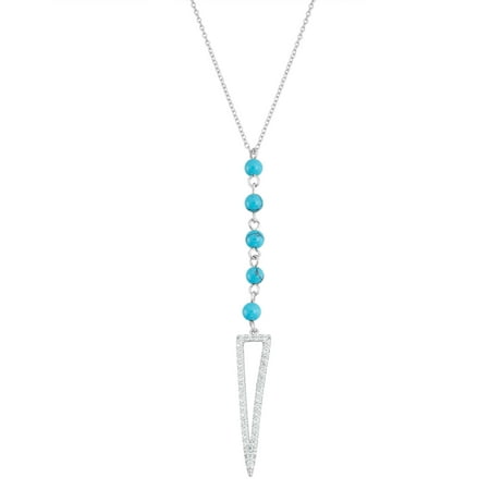 Brinley Co. Women's Turquoise Bead and CZ Accent Sterling Silver Triangle Pedant Fashion Necklace