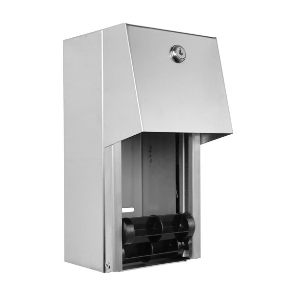 Dual Rolls Commercial Toilet Paper Dispenser - Lockable Design - Heavy Duty Commercial Wall Mounted Grade 304 Grade Stainless Steel - 6-3/4" D x 6" W x 12" H