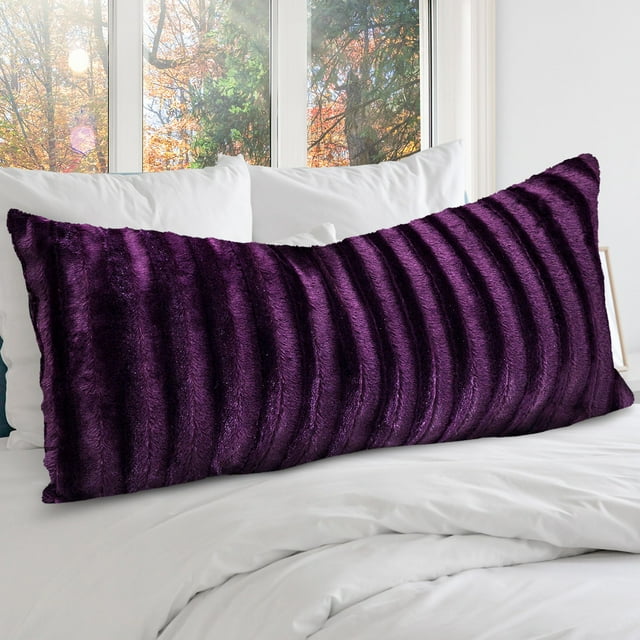 Cheer Collection Faux Fur Long Body Pillow - Accent Throw Pillow for Bed and Couch - Cooling Body Pillow with Insert, Purple (18" x 40")