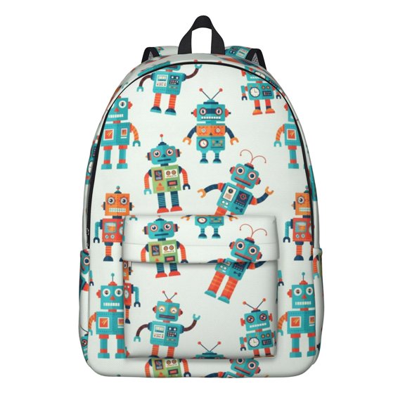Robot and Arms Cream Pattern Backpack for School, Cute School Bag with Adjustable Shoulder Straps and Padded Back, 15.7"x11.8"x5.5"
