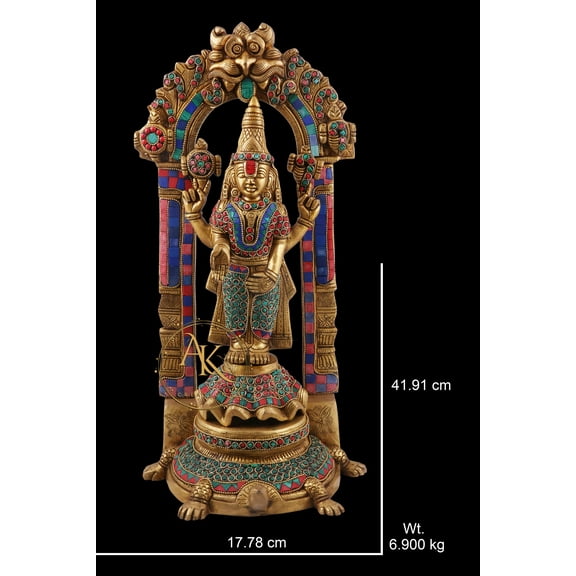 Brass Lakshmi Goddess Statue in Stonework, 41.91cm Big Laxmi Idol on turtle for Home Temple, Hindu Goddess of Fortune, Abundance, Prosperity