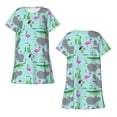 thumbnail image 3 of Bixox Hippo With Flamingos And Crocodiles Pattern Women's Nightgown, Soft & Breathable Sleepwear, Round Neck Knee-Length Pajama Dress,Loungewear for Home & Sleep, 3 of 7