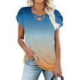 thumbnail image 6 of Charella Tops for Women Trendy Cross V Neck Petal Short Sleeve Shirts Gradient Color Basic Tee Casual Loose Clothes (2XL, Dark Blue), 6 of 6