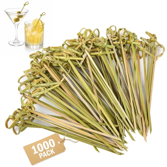 Bamboo Cocktail Picks, 1000 Pcs 4.13 Inch Looped Knot Skewers for Appetizers, Drinks, Fruit and Sandwiches