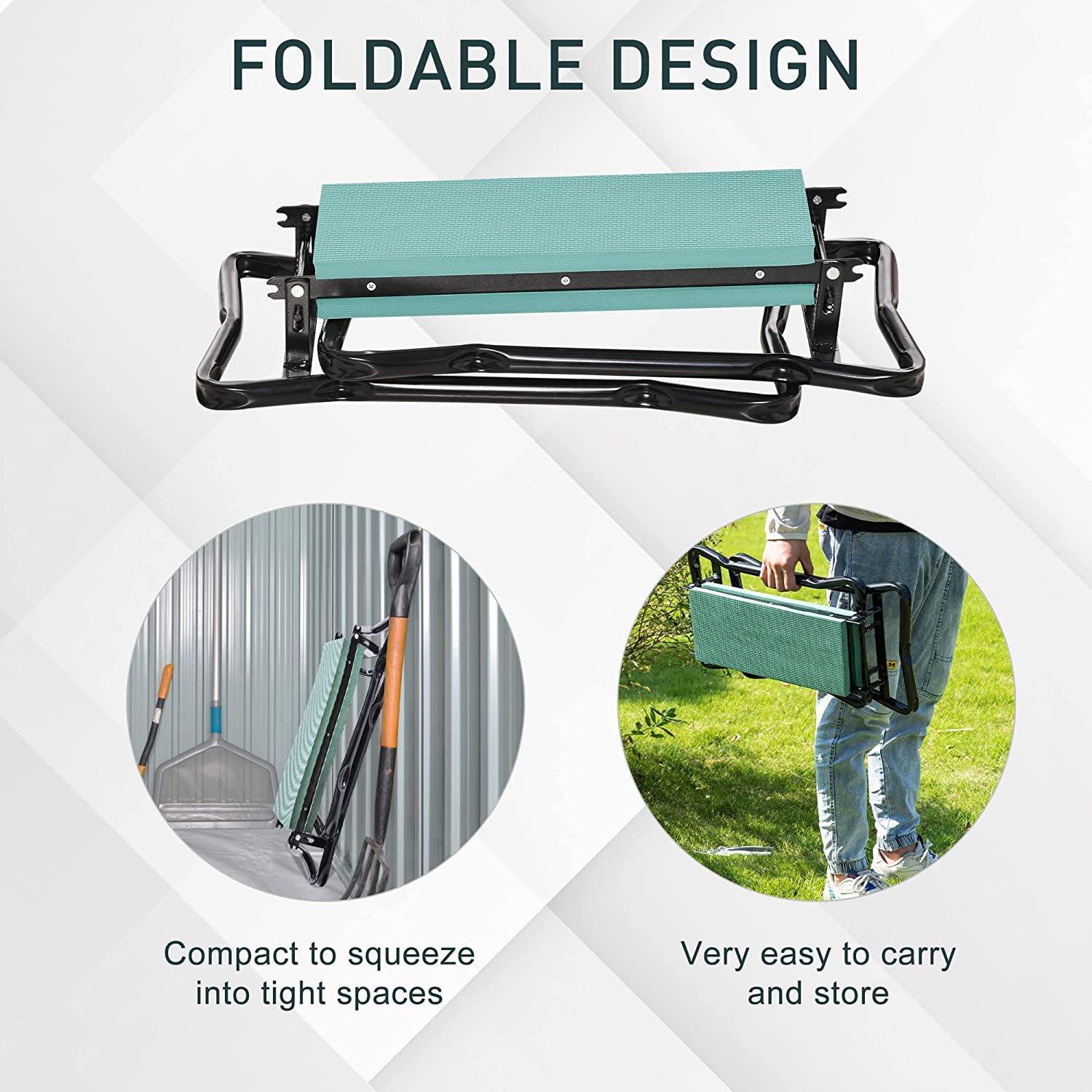 FASHENG Padded Garden Kneeler and Seat Bench, Padded Foldable Garden Stool, Green