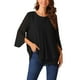 thumbnail image 4 of BLUSA DE CHIFFON PARA MUJER INSPIRE CHIC, CUELLO REDONDO, MANGA 3/4, TÚNICA CASUAL DE DOBLE CAPA, TALLA M, NEGRO, 4 of 5