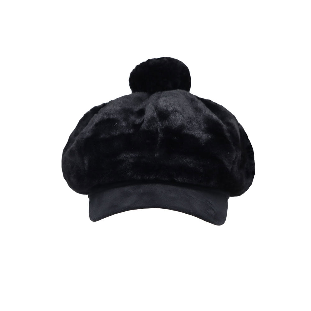 WITHMOONS Winter Fuzzy Pom Fleece Y2K Newsboy Hat Suede Brim WITHMOONS Winter Fuzzy Pom Fleece Y2K Newsboy Hat Suede Brim