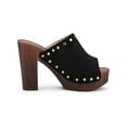thumbnail image 3 of BLISSFUL STEP Chaussures pour Femmes à Plateforme à Talons Épais à Bout Ouvert à Rivets en Faux Suède Sandales à Enfiler Noires 10, 3 of 8