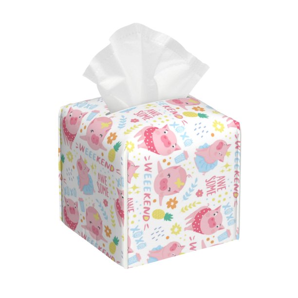 Balery Cute Pig Porta Pañuelos de Cuero con Estampado – Funda Moderna Cuadrada para Caja de Pañuelos, Dispensador 5x5x5''