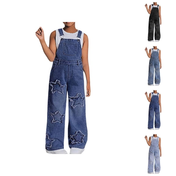 Pants for Girls Casual Pants for Girls Stylish Denim Overalls Casual Wide Leg Jumpsuit for Comfortable Outfit for Everyday and Outdoor Activities
