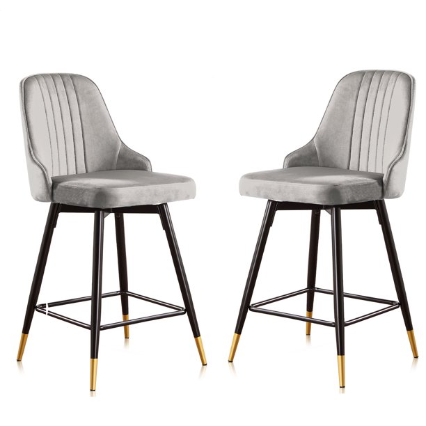 Surmoby 26'' Swivel Bar Stools Set of 2, Velvet Counter Height Bar