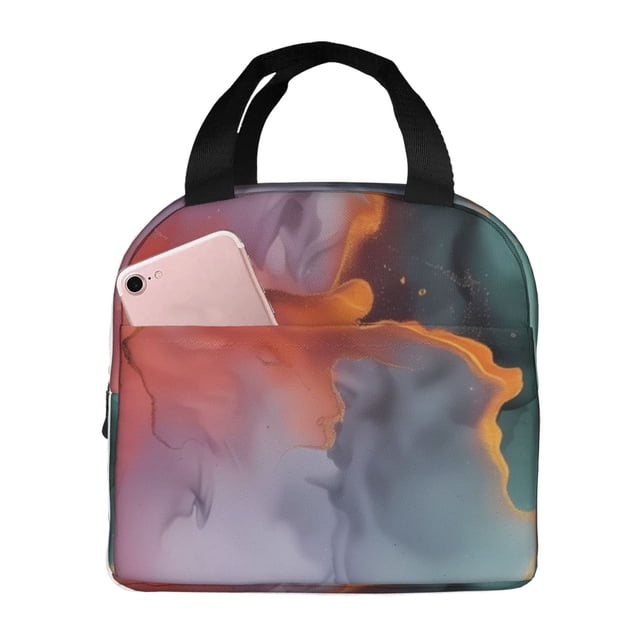 Balery Colorful Abstract Waves Bolsa de Almuerzo Aislada – Caja de Almuerzo con Papel de Aluminio Grueso, Mantiene la Comida Fresca por 4 Horas