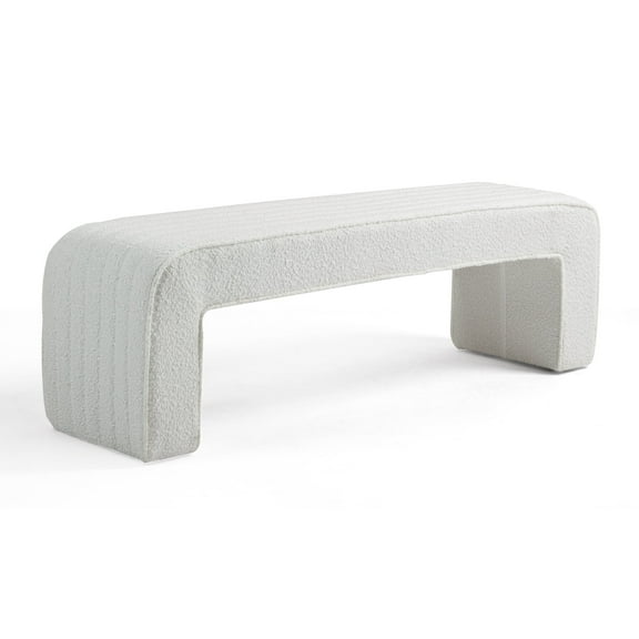 Benicia White Boucle Upholstered Fabric Tufted Bench