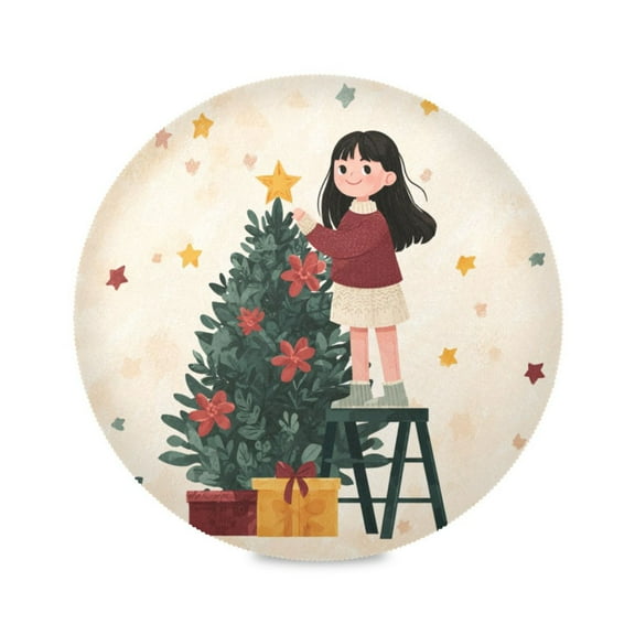 Round Placemat Heat Resistant & Wrinkle-Free Dining Table Decor Placemat For Home & Weddings Decorating A Christmas Tree