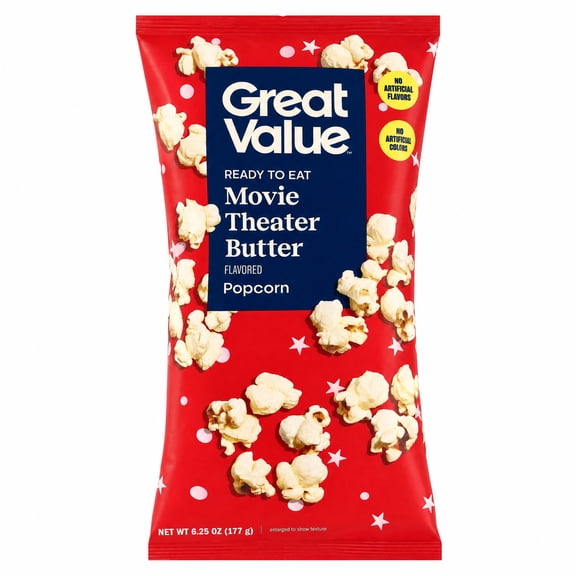 Great Value Movie Theater Butter Popcorn, 6.25 oz Bag