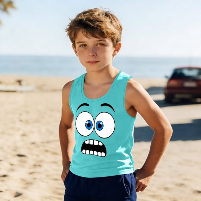 EGNMCR Camisoles à Col Rond pour Tout-Petits Garçons et Mode Mignon Imprimé Dégradé Doux Sans Manches Bas Camisole Fille Camisole