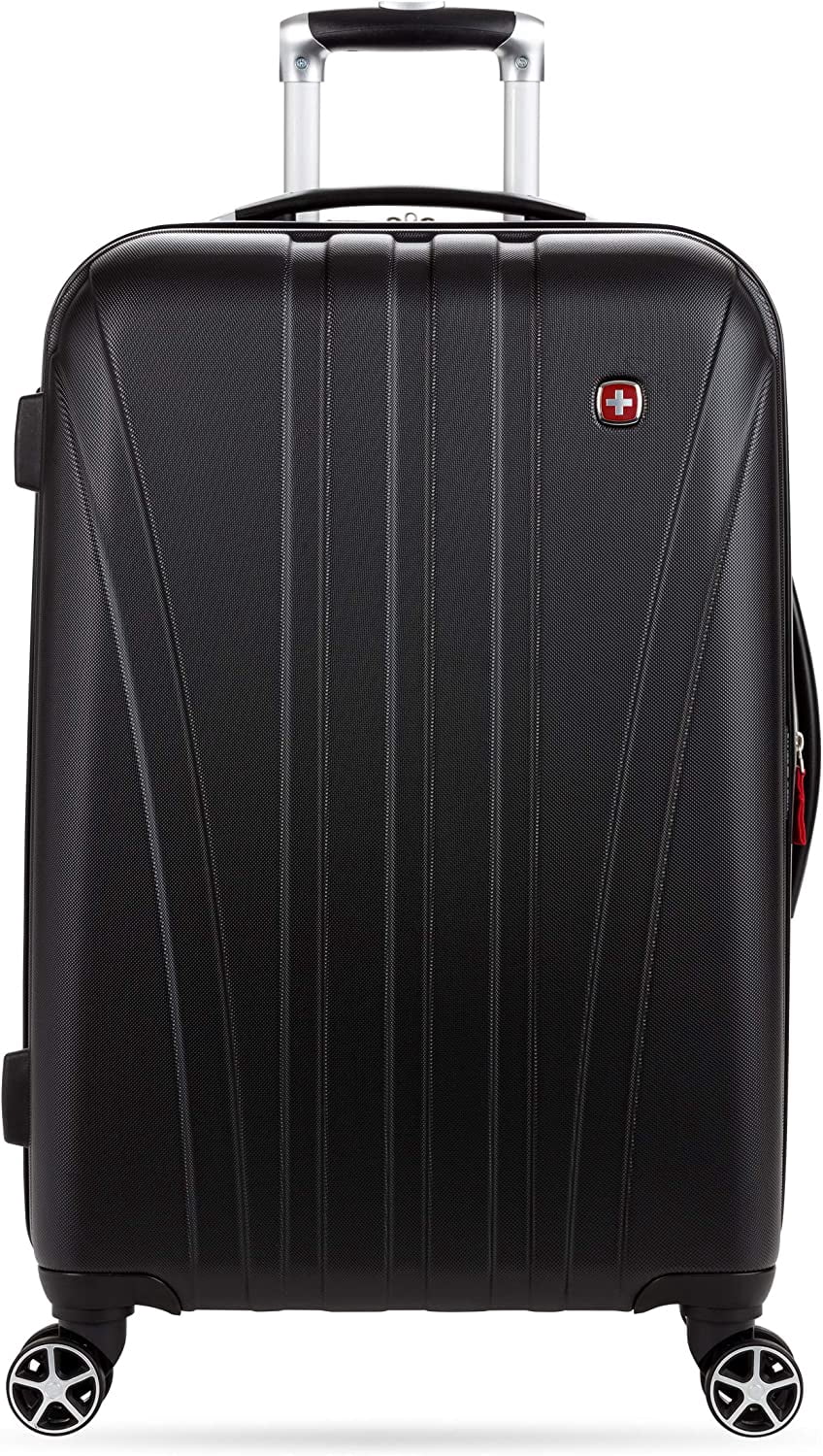 SwissGear Hardside Expandable Luggage with Spinner Wheels, Black, Checked-Medium 23-Inch