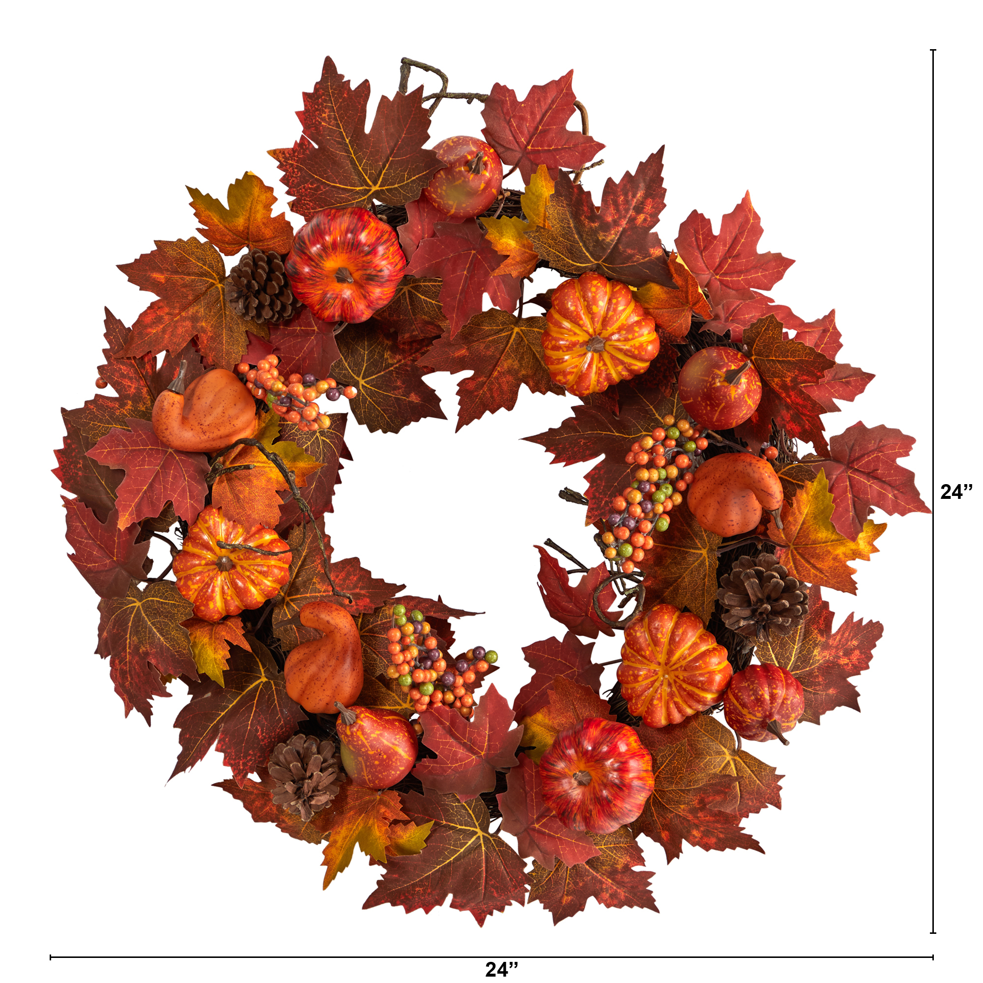 Nearly Natural 24" Orange Pumpkin Autumn Artificial Fall Wreath