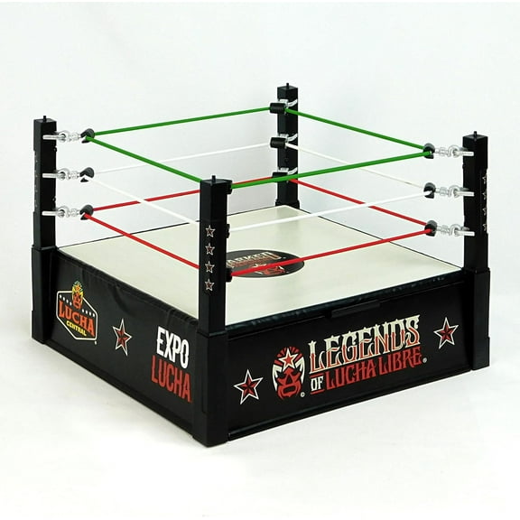 Boss Fight Legends of Lucha Libre Ring for Collectible Action Figures – Wrestling Match Playset with Built-In Storage Drawer, Elastic Ropes, Ring Post Foot Pegs for accurate Action Display – 1:12