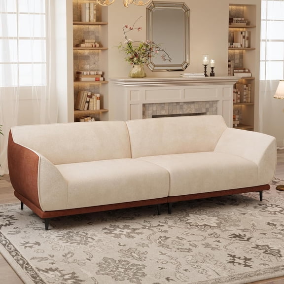 86.61" Three-Seater Fabric Sofa, Modern Minimalist Upholstered Couch with Compressed Foam Filling & Sturdy Metal Frame, Ideal for Living Rooms & Apartments