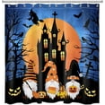 thumbnail image 2 of Spooky Halloween Night Moon Shower Curtain for Bathroom, Scary Graveyard Castle Pumpkin Lantern Gnome Witch Shower Curtain with Hooks, Blue Sky Bat Crow on Dead Tree Bathroom Curtain, 72"x72", 2 of 4