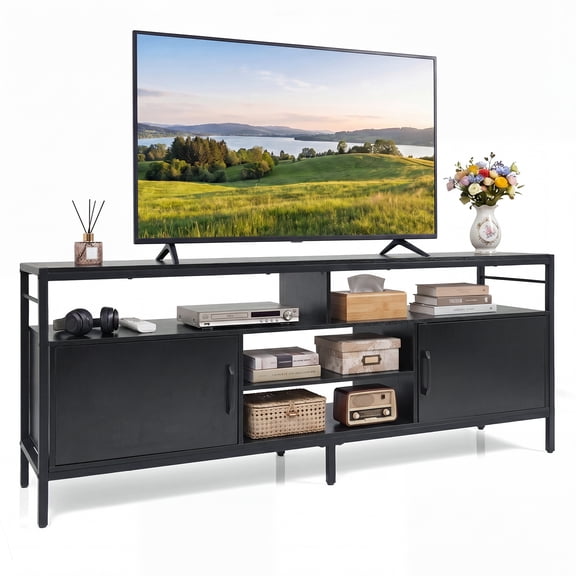 Gymax Industrial TV Stand for TVs up to 65'' Media Center w/Cabinets &?Adjustable Shelf