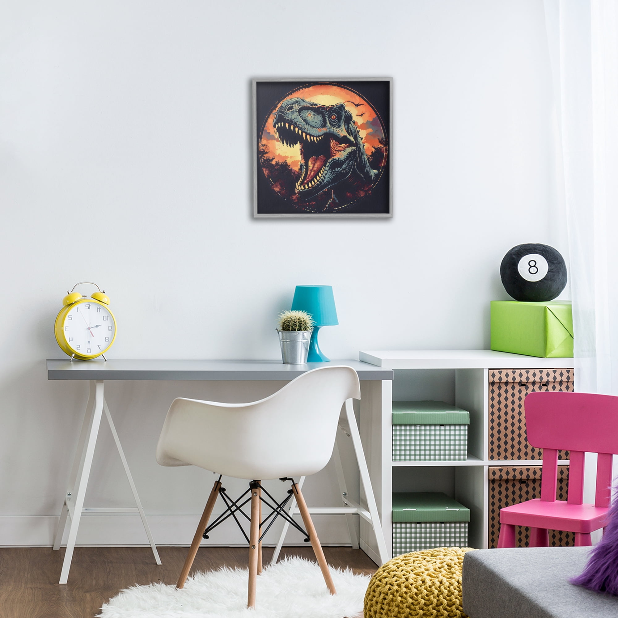 Stupell Industries Ancient Dino Roaring at Sunset Gray Framed Giclee Art, design by Creative Studio