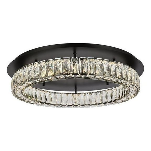 Maklaine Monroe 26" Metal and Crystal LED Single Flush Mount in Black