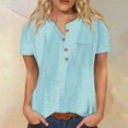 thumbnail image 2 of Cute Tops for Women Trendy Gorgeous Button Down Henley Womens Shirts with Pocket Short Sleeve Retro Stripped Print Blouses for Women Dressy Casual V Neck Spring Clothes Light Blue M, 2 of 5