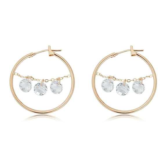 AVORA 10K Yellow Gold Simulated Diamond CZ Dangle Hoop Earrings
