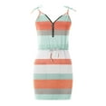 thumbnail image 4 of Women's Summer Dresses V Neck Spaghetti Strap Belt Tie Zip Mini Dress Striped Solid Short Casual Dress with Pockets, 4 of 5