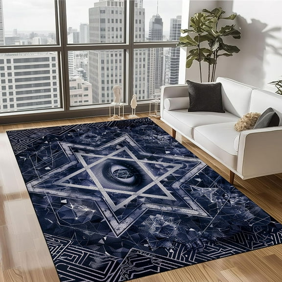 Star of David Eye Runner Rug 5’x 8’ Non-Slip Washable Kitchen Area Rug Boho Chic Distressed Tribal Decorative Soft Velvet Creative Floor Carpet Bath Rug for Bedroom Living Room Entryway