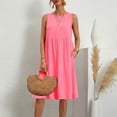 thumbnail image 3 of Iyufng Dresses for Women Summer Linen Solid Casual Round Neck Sleeveless Dress with Pocket, 3 of 8
