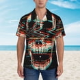 thumbnail image 2 of Gukieu Glitch Screaming Skull Print Men's Short-sleeved Shirts, Button-down Lapel Hawaiian Shirts, T-shirts, Beach Vacation Summer Casual Wear,Large, 2 of 7