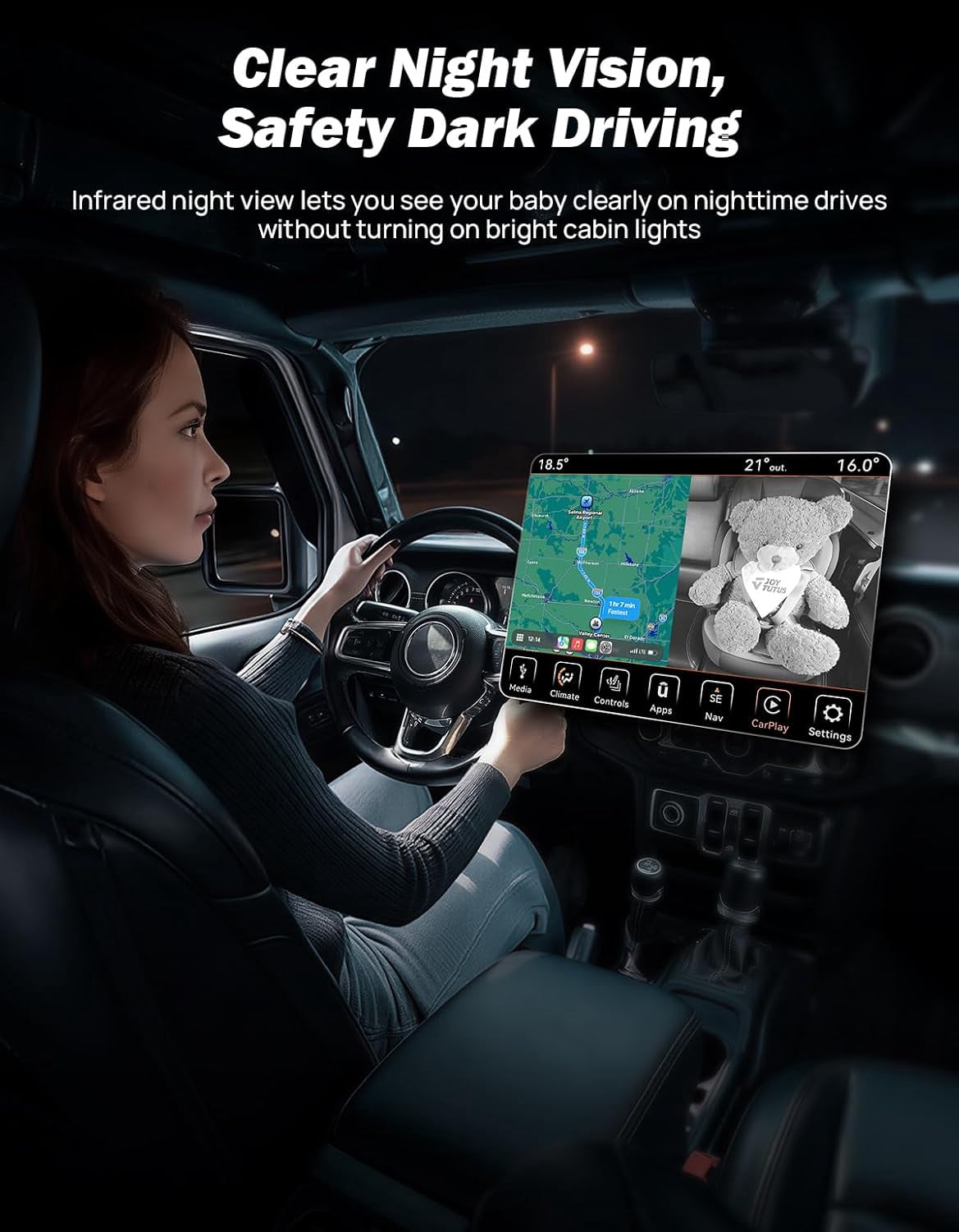 JOYTUTUS Baby Car Camera with Wireless CarPlay Adapter 1080P HD Rear Seat Monitor Display on Car Screen Backseat Camera for Kids 150°Wide