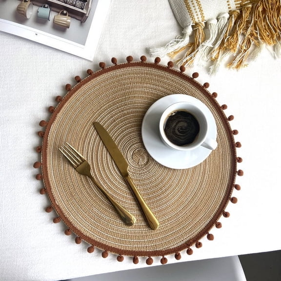 CSCHome Tableware Mat Round Placemats Anti-Slip and Anti-Scald Cotton Coaster Easy to Clean Table Place Mats (Brown)