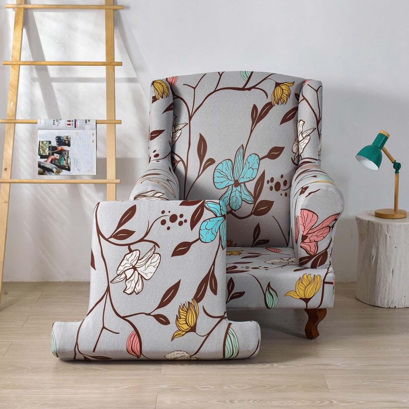 Stretch Wingback Chair Cover Sofa Cover Washable Chair Protector Armchair Cover Single Sofa Seat Cover for Wedding Gray