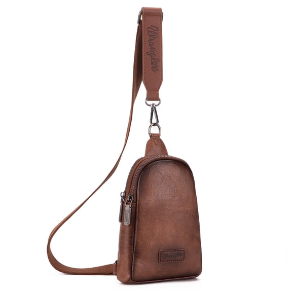 Wrangler Crossbody Sling Bags for Women Cross Body Fanny Pack Purse with Detachable Strap Zipper 7.5 "H, Distressed-Dark Brown
