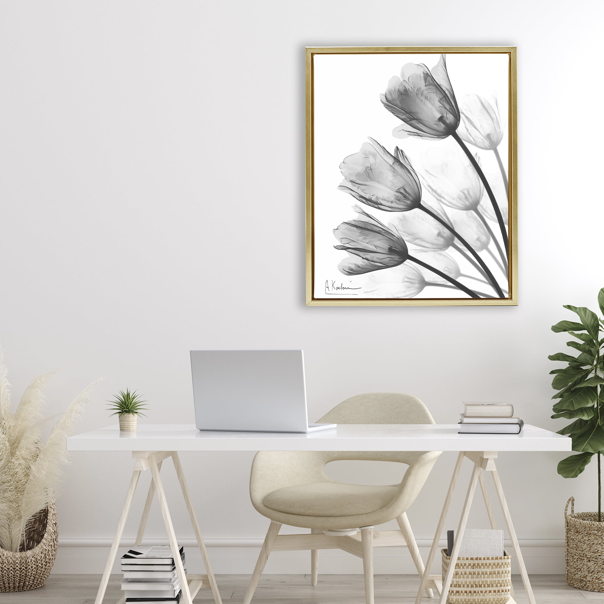 Stupell Industries Minimalist Tulip Fan Gold Framed Floater Canvas Wall Art, design by Albert Koetsier