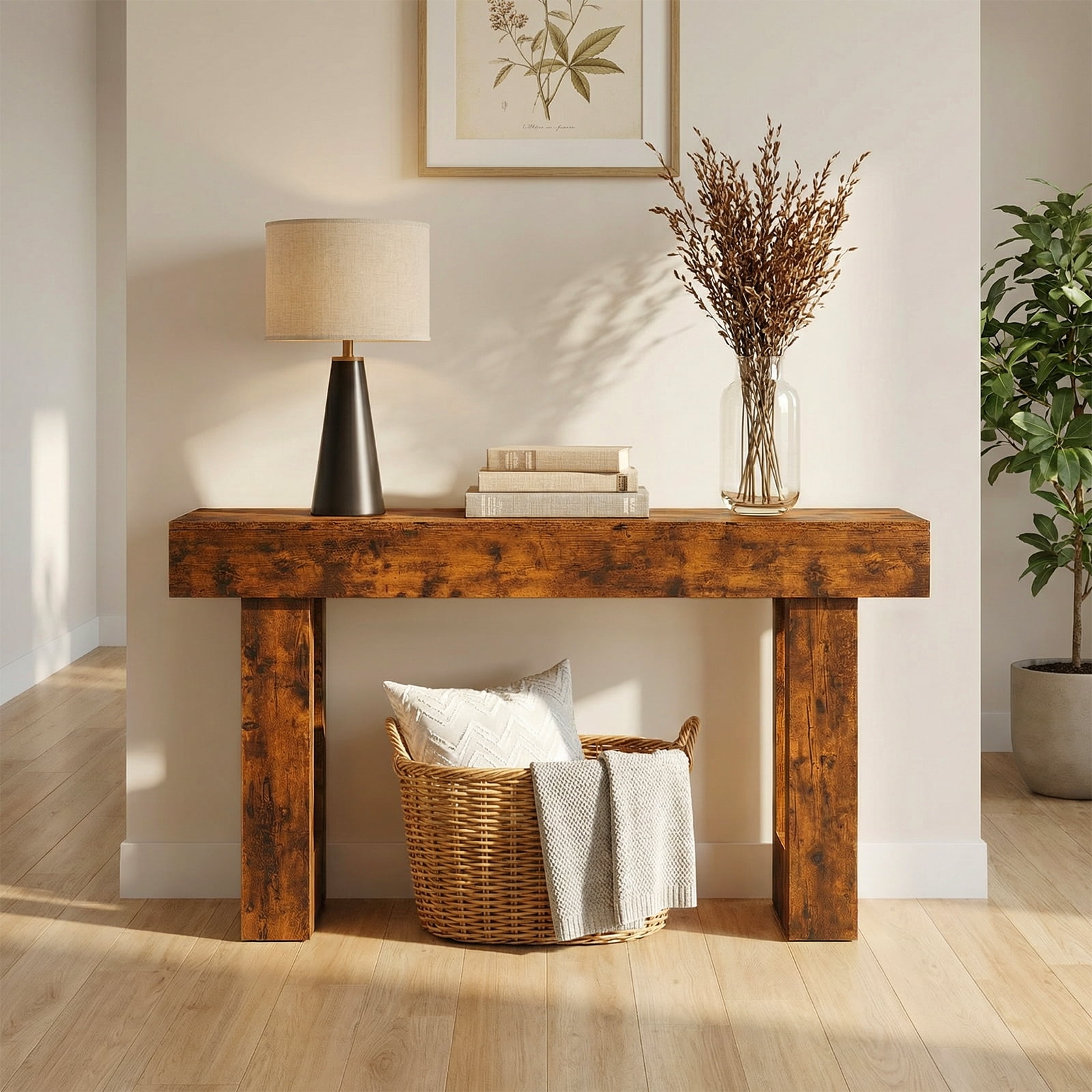 CONCETTA 63-inch Long Console Table, Wooden Farmhouse Sofa Table Behind Couch, Entryway for Hallway, Living Room, Brown