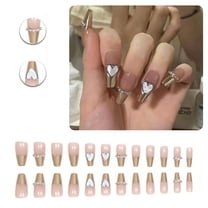 RAGUPEL 24Pcs Glue on Nails for Women,Diamond-Accented Coffin Nails Tips,3D Heart Press on Nails Summer,False Nails for Photoshoots,Stage Or Red Carpet,Style1