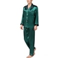 thumbnail image 3 of Mens Silk Satin Pajamas Long Sleeve Loungewear Two-piece Sleepwear Button-Down Pj Set, 3 of 6