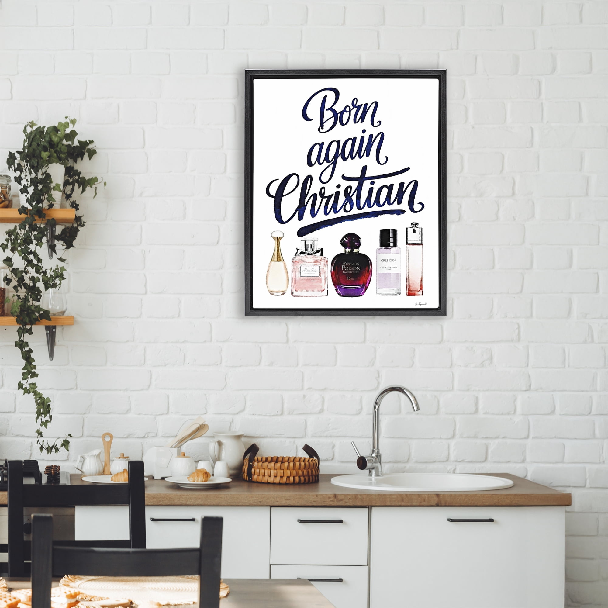 Born Again Christian Skincare Black Framed Floater Canvas Wall Art, design by Amanda Greenwood