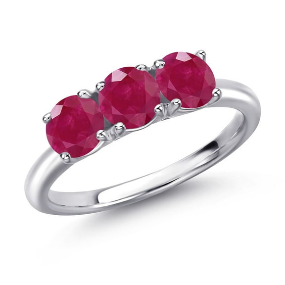 Gem Stone King 925 Sterling Silver Red Ruby Engagement Ring for Women | 1.65 Cttw | Round 5MM | Gemstone July Birthstone | Size 6
