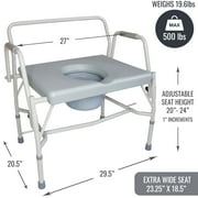DMI Drop-Arm Bedside Commode, Extra-Wide Seat, 500 lb Capacity, Portable Toilet Chair with Bucket and Adjustable Legs