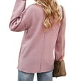 thumbnail image 6 of TWZH Women Buttons V Neck Long Sleeve Solid Color Patchwork Knitted Top, 6 of 6