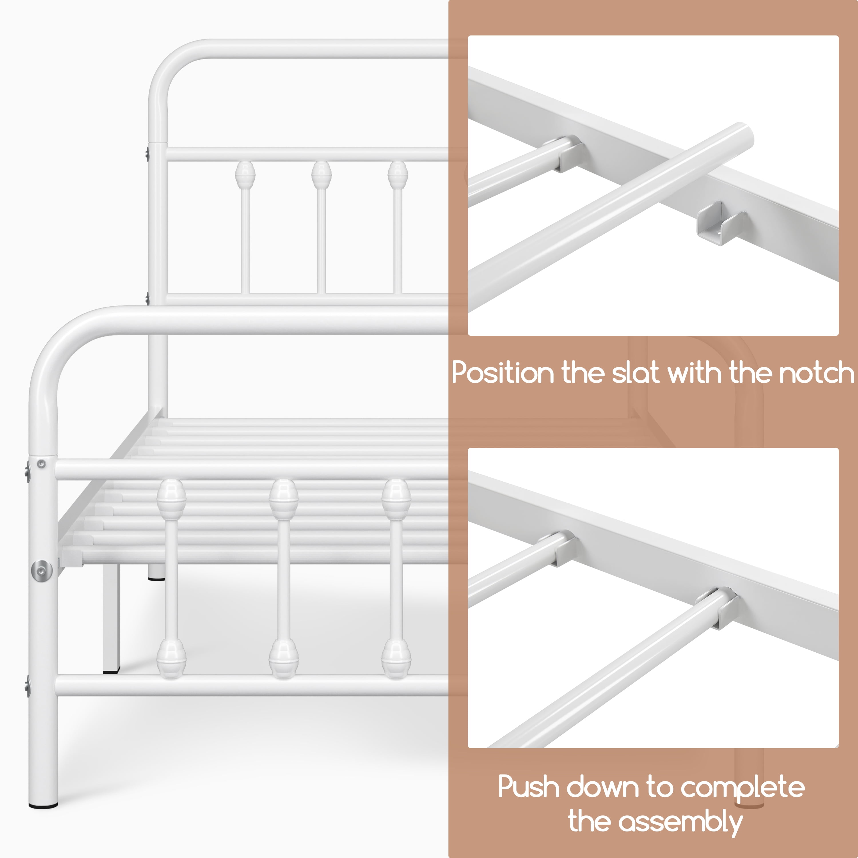 Alden Design Twin Size Classic Iron Platform Bed with High Headboard and Footboard, White