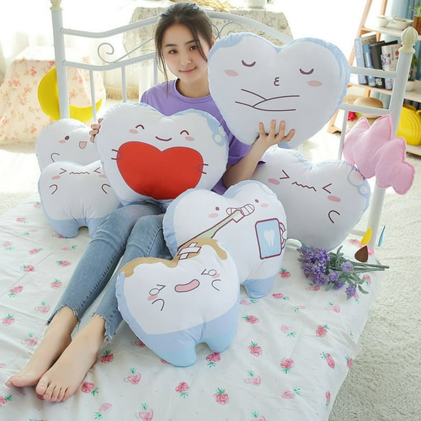 Almohada de peluche con forma de diente de Hesroicy, con varias expresiones lindas, cojín de peluche suave para la espalda, adorno de algodón PP, muñeco de dibujos animados con caries dental,